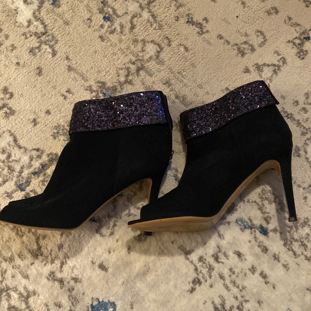 Kate Spade Navy Suede Midnight Glitter bootie size 8